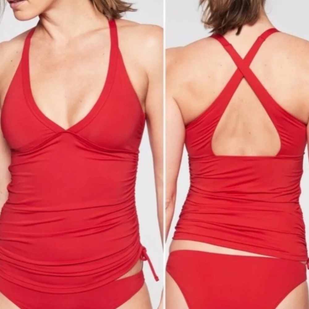 Athleta side scrunch red swim tank.